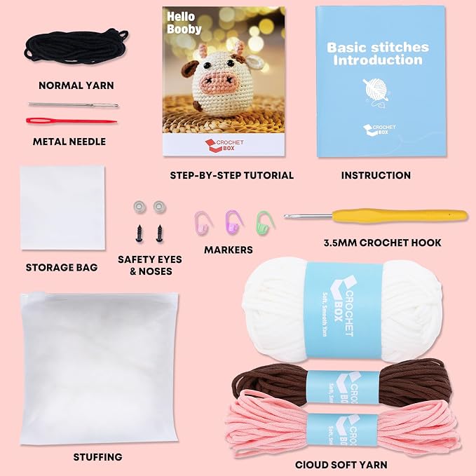Crochet Kit for Beginners: Cow Crochet Kit, Including Step-by-Step Video - Image 3