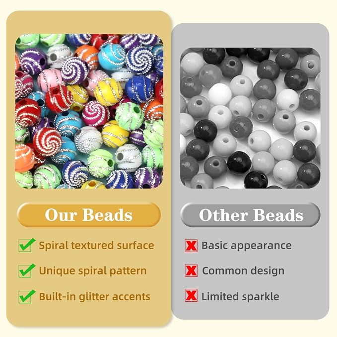 1000PCS 8mm Acrylic Beads for Bracelets, Colorful Round Sparkle Spiral Bead - Image 3