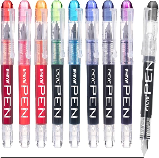 EYEYE Fountain Pens for Writing, 9 Pack Assorted Colors Disposable Fountain - Image 4