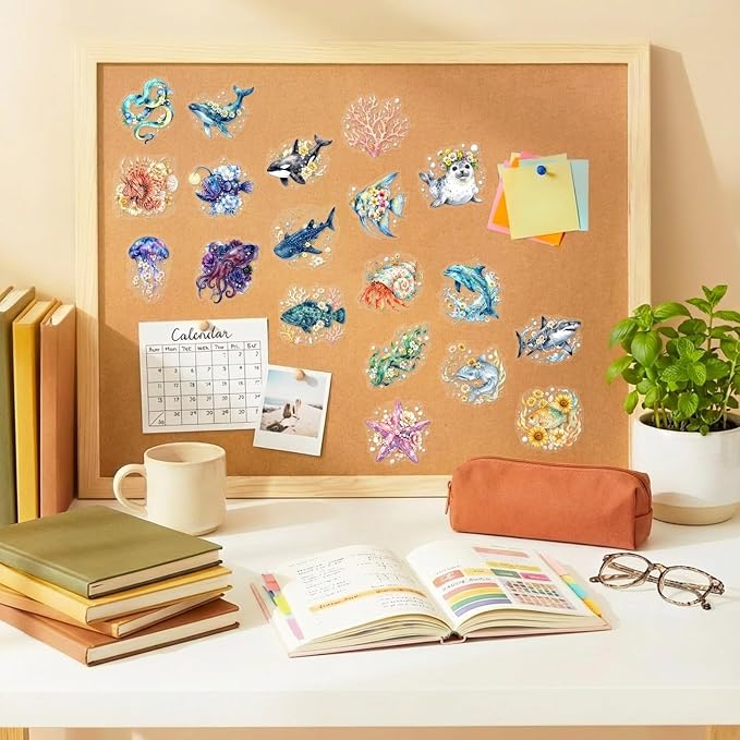 50Pcs Transparent Aesthetic Marine Life Flowers Stickers - Image 7