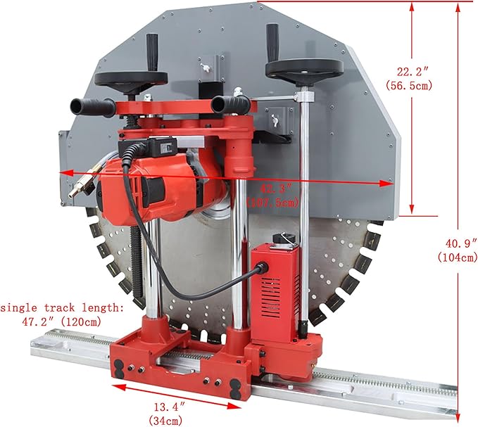 6880W Electric Concrete Wall Cutter 16" Cut Depth Reinforced Concrete Saw with Guide Rail Wet/Dry Cutting for Brick Stone & Masonry 300RPM 220V (Including a 39.4" Diamond Saw Blade)