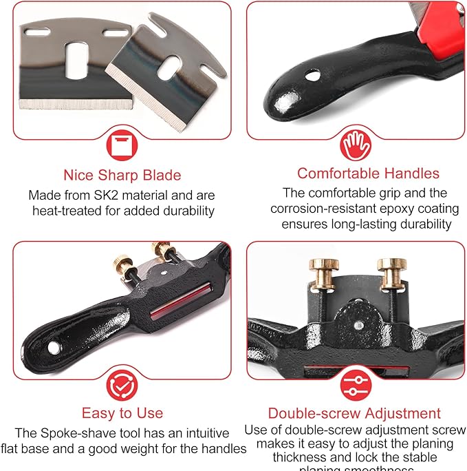 Adjustable Spokeshave Set - 2pcs Spokeshave, 6pcs Metal Blade, Portable Woodworking Planes and 4-Way Wood Rasp File, Perfect for Wood Craft and Woodworking