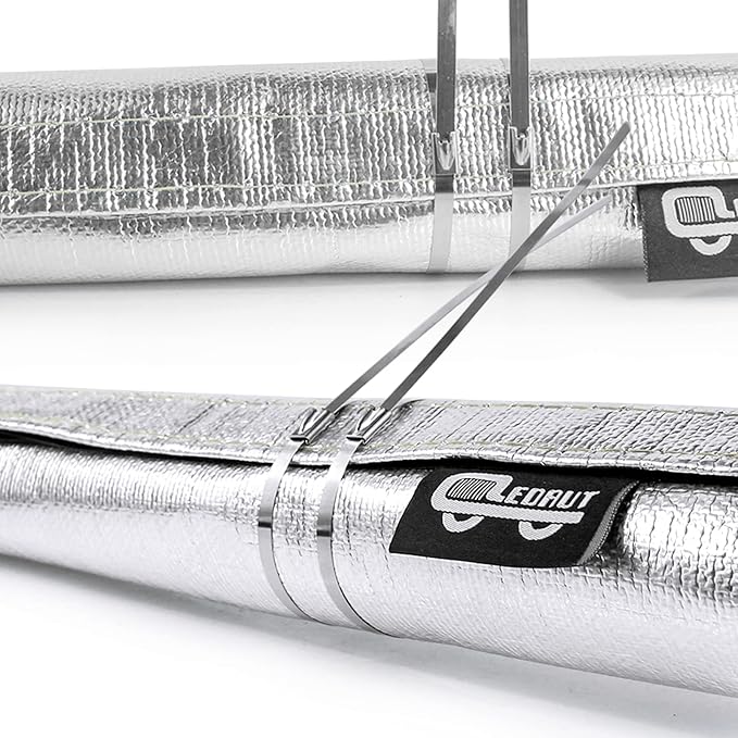 Heat Shroud Sleeve Aluminized 2 Pcs for Ultimate Heat Protection Hose Wire Shield 1-1/2''I.D. x 10FT, with 20 Pcs 7.8Inch Stainless Steel Cable Metal Zip Ties