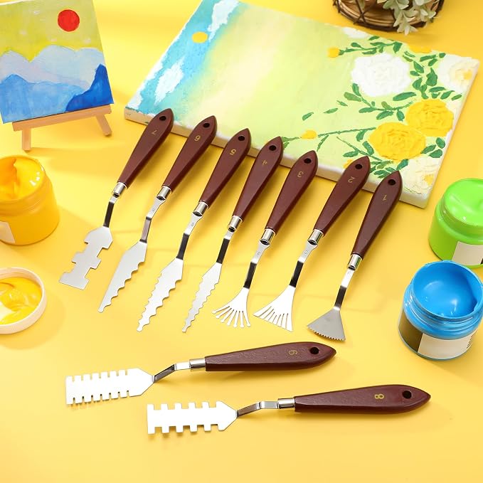 Lasnten 27 Pcs Palette Knife Set Stainless Steel Wood Handle Acrylic Paint - Image 6