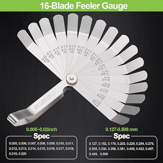 Spurtar 2pcs Feeler Gauge Set 32-Blade Straight Feeler Gauge and 16-Blade Offset Feeler Gauges Filler Gauge SAE Metric Filler Gauge Set Feeler Gauges for Valves, Guitar, Spark Plug, Piston Measure
