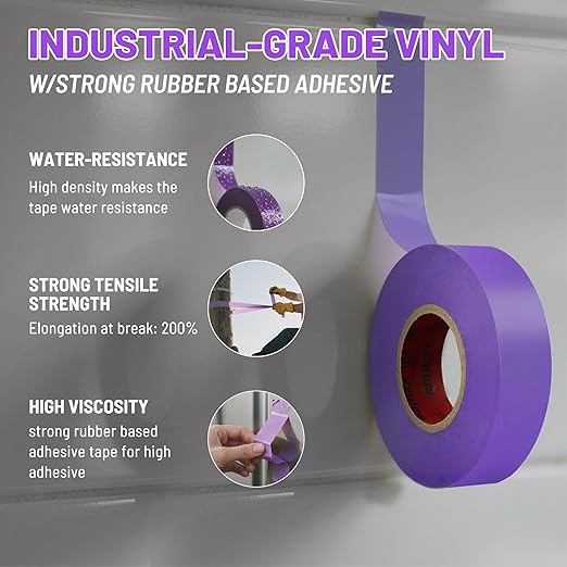 RED WOLF 10 Pack Purple Electrical Tape 3/4 Inch x 66 Ft Industrial Grade UL/CSA Listed 7 Mil Thick Flame Retardant High Temp Waterproof Electrical PVC Tape Electric Super Vinyl Rated 600V