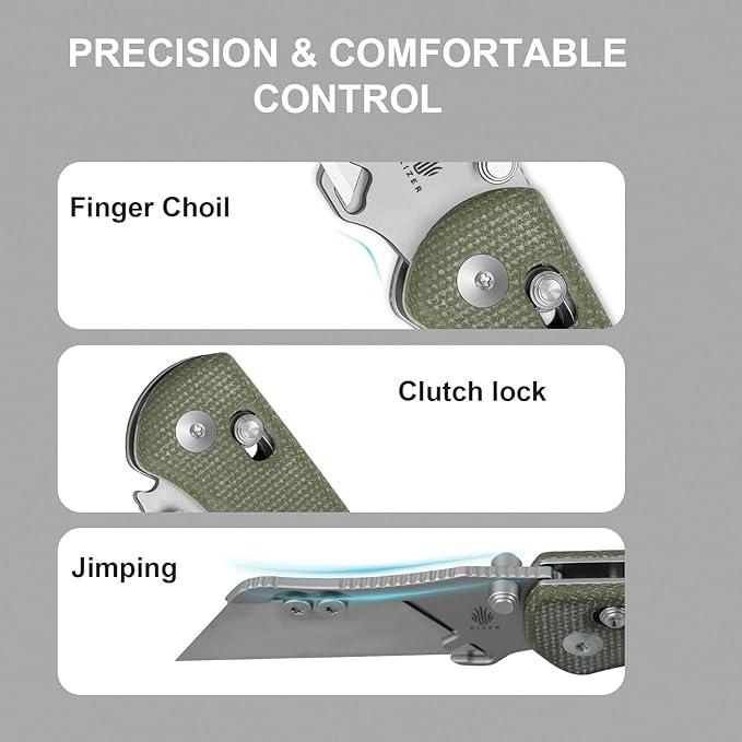 Kizer Drop Bear(Dual-screw Version) Folding Utility Knife, Clutch Lock Box Cutter EDC Pocket knife with 10PCS Razor Blades, Pocket Knives with Pocket Clip for Men Women V3619JM1