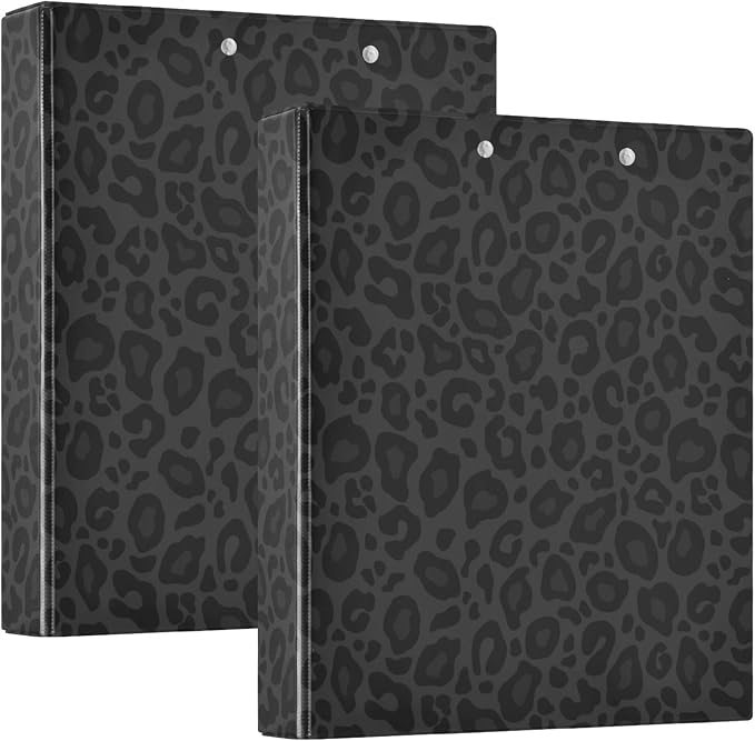 Black Cheetah Round Ring Binders 1.5 Inch Leopard 3 Ring Clipboard Binder by Wamika