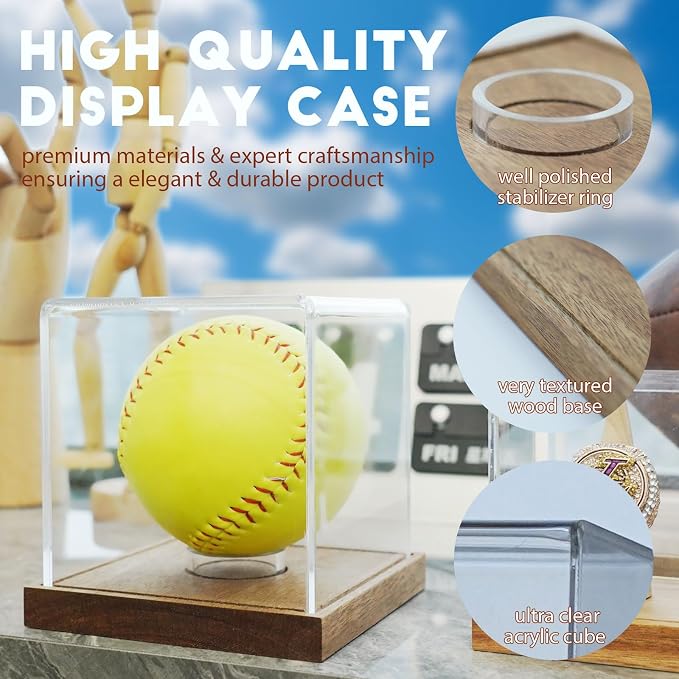 JupDec Softball Display Case Clear Acrylic Ball Holder, UV Protected Cube - Image 2