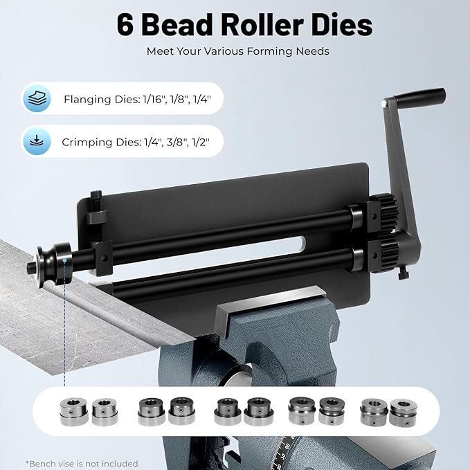 Sheet Metal Bead Roller Machine, 12inch Gear Drive Bench 6 Dies Set, Bending Machine Manual Bead Roller, Slip Rolling Bending Machine Sheet Metal Roller for Car Floors Trunk Floors Automotive Industry