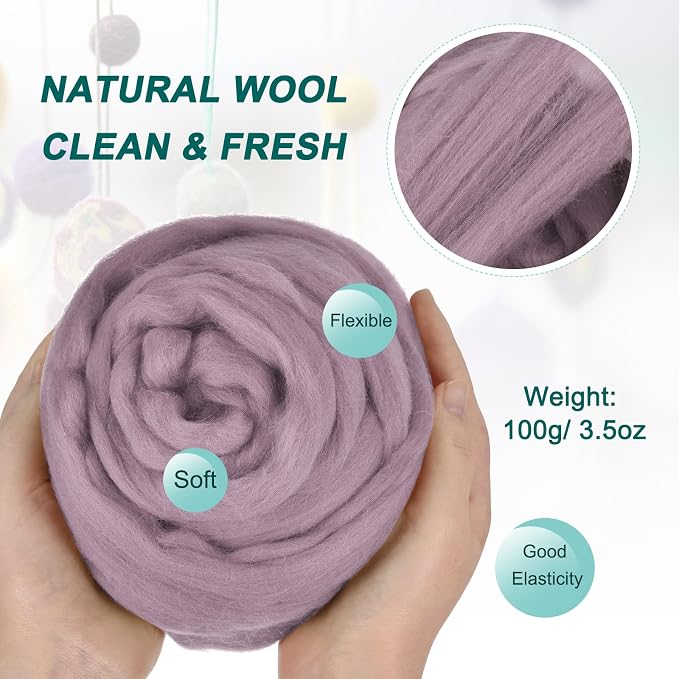 uxcell Needle Felting Wool, 3.5 Oz Nature Fibre Wool Yarn Roving - Image 2