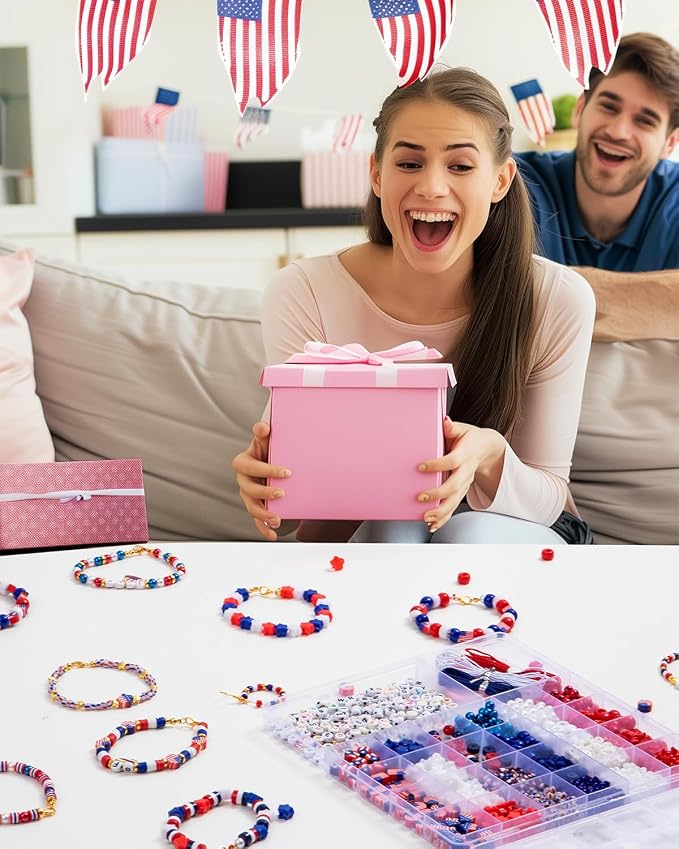 Goldwise 1578Pcs 4th of July Red White Blue Beads Bracelet Making Kit - Image 6