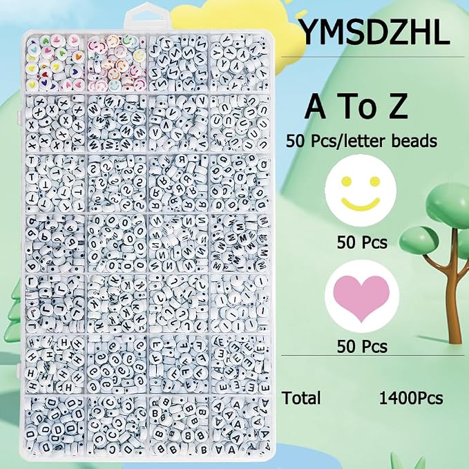 YMSDZHL Alphabet Beads A-Z 1300+Pcs Letter Beads, Acrylic 4x7mm Round Letter - Image 3
