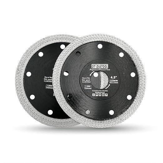DT-DIATOOL Diamond Tile Blade 4-1/2 Inch 2pcs Diamond Turbo X Mesh Rim Segement Circular Saw Blade for Procelain Ceramic Stoneware Marble Granite Fits 5/8"-7/8" Arbor