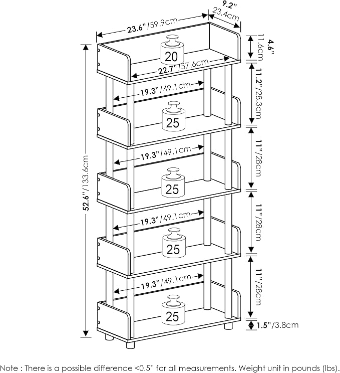 Furinno Turn-N-Tube 5-Tier Toolless Display Rack, French Oak/Black - Image 3