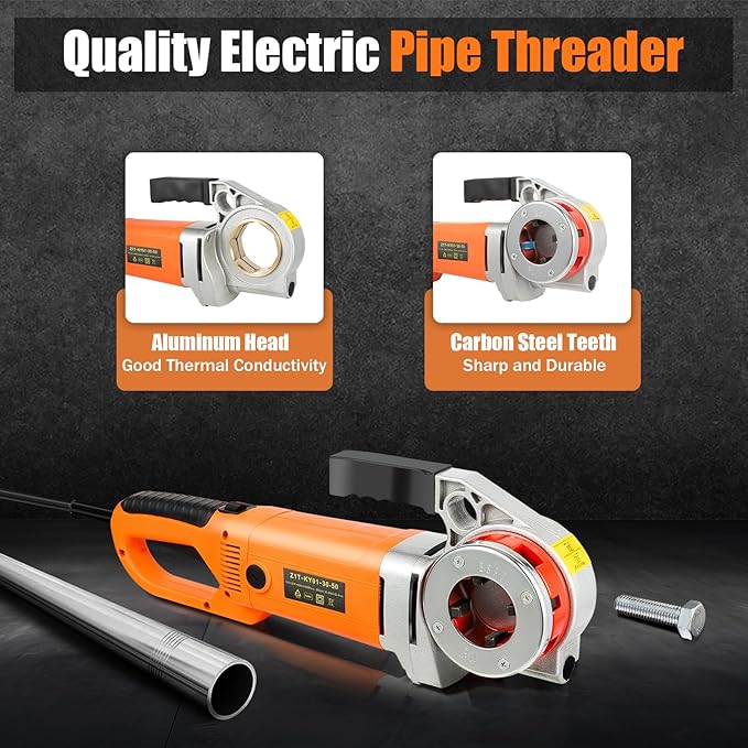110V Electric Pipe Threader with 6 Dies 1/2"-2", Portable Pipe Treading Machine with All-copper Motor, Hand-held Pipe Treading Kit with Carrying Case for Galvanized pipe, Iron & Steel Pipes, 2300W
