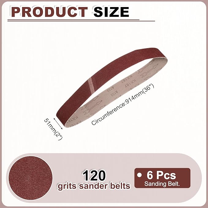 HARFINGTON 2 x 36 Inch Sanding Belts, 6 Pcs 120 Grits Aluminum Oxide Abrasive Belt Sander File Belt for Woodworking, Metal Polishing, Knife Sharpener