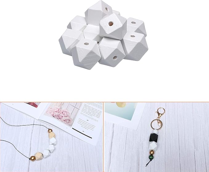 20mm White Wooden Geometric Beads - Image 2