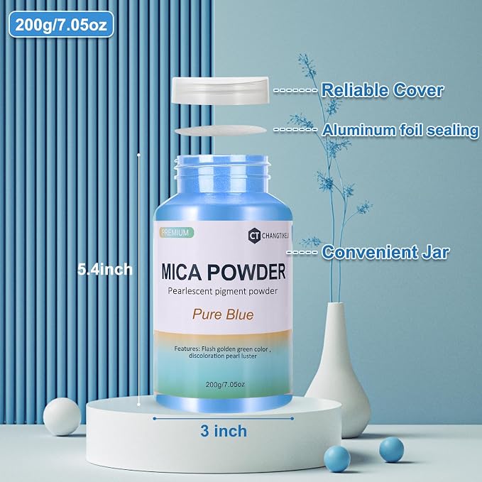 Mica Powder, 200g/7.14oz Large Jar, Pure Blue Mica Powder Pigment - Image 3