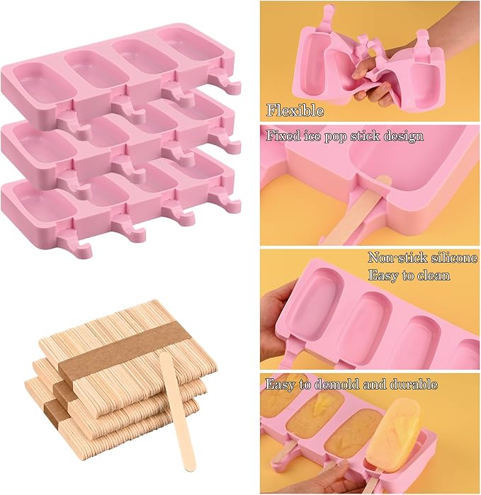 Sakolla Large Silicone Popsicle Molds Set of 3, Oval 4 Cavities Homemade Ice - Image 3