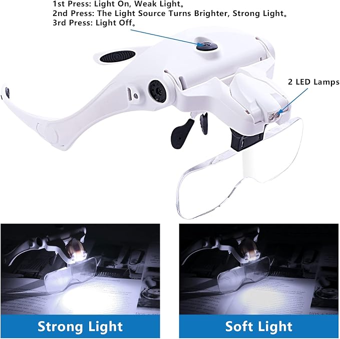 Hands Free Headband Magnifying Glass, USB Charging Head Magnifier - Image 9