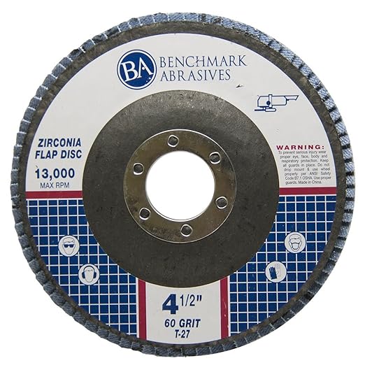 Benchmark Abrasives 4.5" Premium Zirconia Type 27 Flap Discs Grinding Wheels for Sanding Stock Rust Removal Finishing Grinding Deburring Stainless Steel, 7/8" Arbor (10 Pack) - 60 Grit