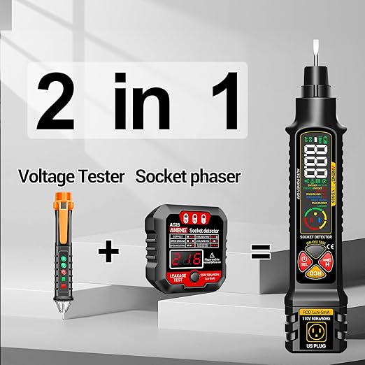 Multimeter with Outlet Receptacle Detector Measures Dual Range AC 2-440V,50Hz-60Hz Live/Neutral Wire Tester,Voltage,Current,Resistance,Continuity,Breakpoint Finder,Circuit Polarity Wall Plug Tool
