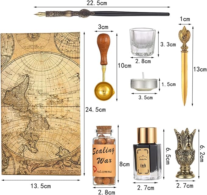 Joyeee Wooden Dip Pen Set with Ink, Vintage Letter Opener Knife, Desk Pen Holder - Image 2