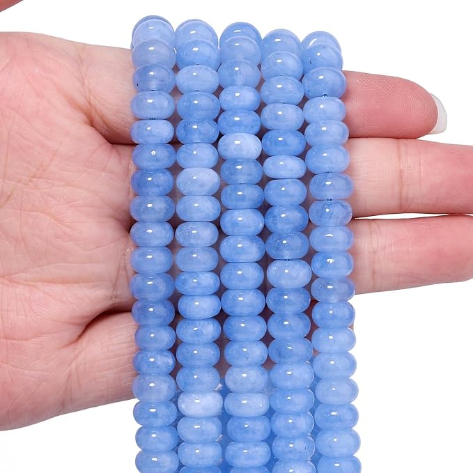 Songxi 5x8mm Natural Light Blue Colored Jade Stone Rondelle Beads, Gemstone by SongXi