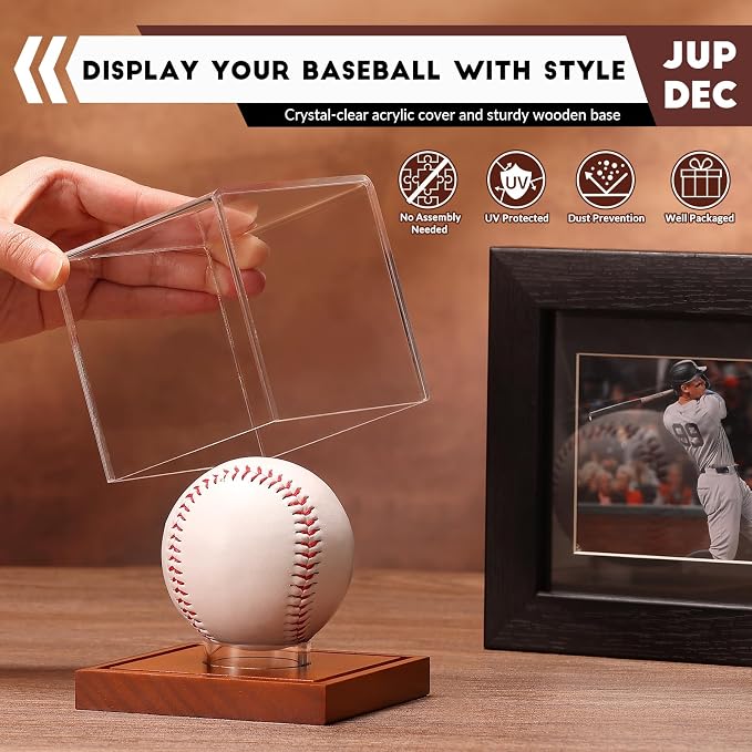JupDec Baseball Display Case 4 Pack, Autograph Baseball Stand Box - Image 2