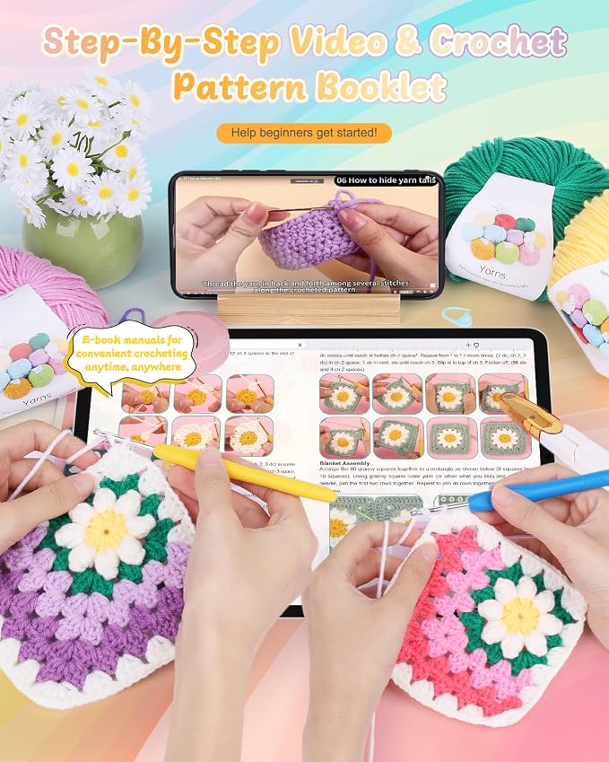 Coopay 3D Blanket Crochet Kit for Beginners, All-in-One Granny Square Blanket - Image 3