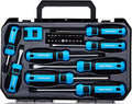 29Piece MECHMAX Magnetic Screwdriver Set with Assorted Bits Includes Phillips, Slotted, Star, Hex & Square Bits, Features Magnetizer/Demagnetizer & Storage Case, Hand Tool Kit for Home Repair