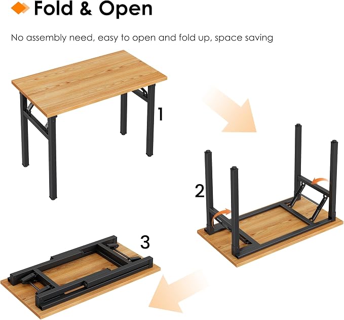 Need Small Folding Computer Desk, 35.8 Inch Writing Table, Teak & Black | - Image 4