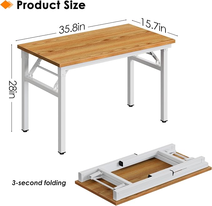Need Small Folding Computer Desk, 35.8 Inch Writing Table, Teak & White | - Image 3