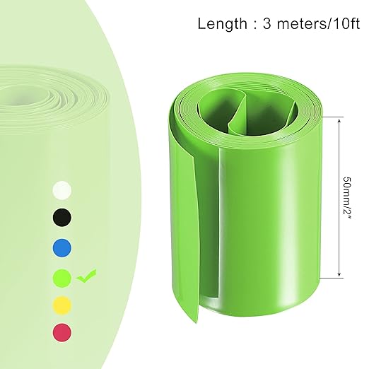 MECCANIXITY Battery Wrap PVC Heat Shrink Tubing 32mm Dia 50mm Flat 10 Feet(3meters) Light Green Good Insulation for Battery Pack