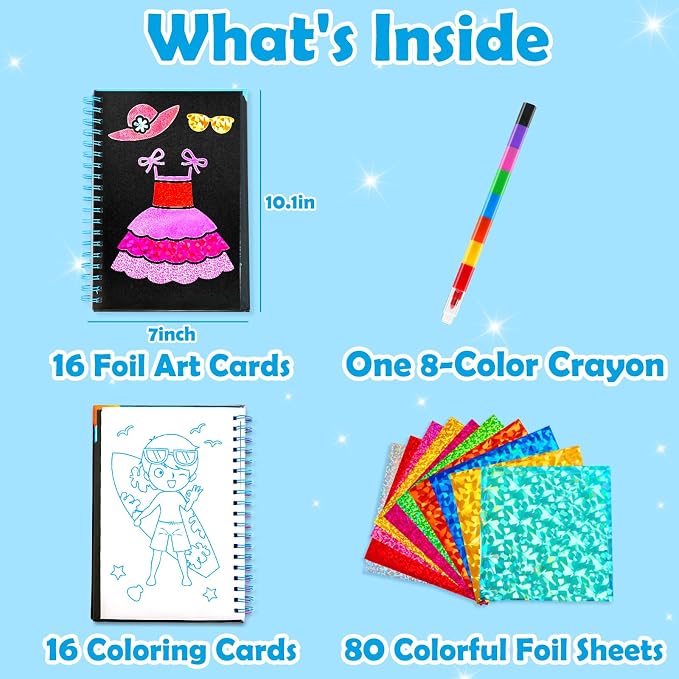 FUNNYB&G Foil Art Craft Kit for Kids 4-10 Years Old: Mess-Free & No-Glue - Image 5