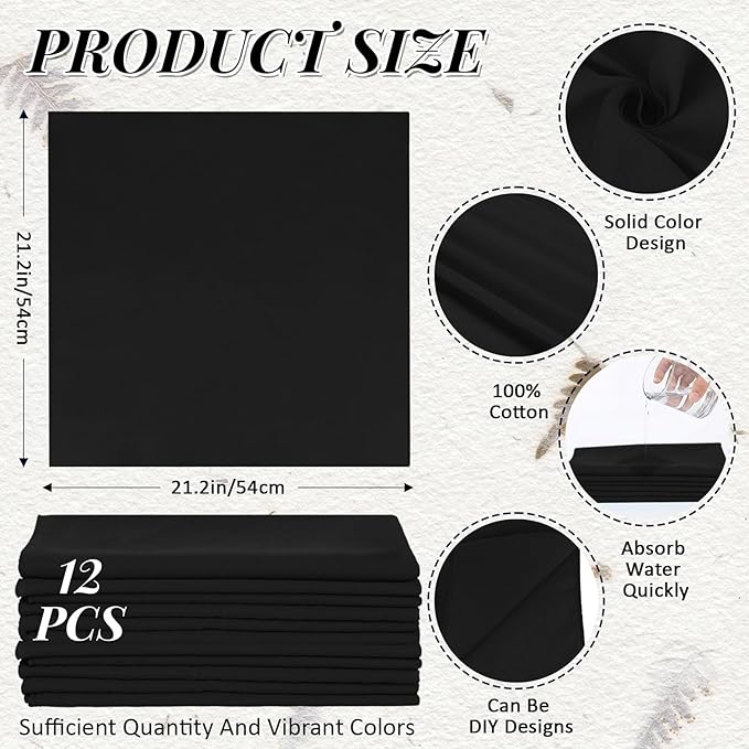 Suhine 100% Cotton Solid Bandanas Blank Bandanas Multifunctional Headband Scarf - Image 2