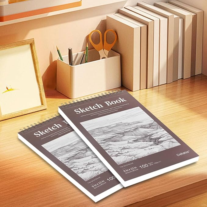 Crehatos 9" x 12" Sketch Book 100 Sheets Each, 2 Pack | Top Spiral Bound Sketch - Image 8