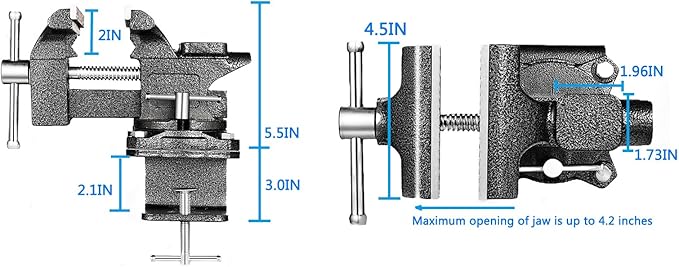 MYTEC 2-In-1 Work Bench Vise, Upgraded Multi-Purpose Table Vice, Universal Rotate 270°Work Clamp-On Vise, 4.5" black