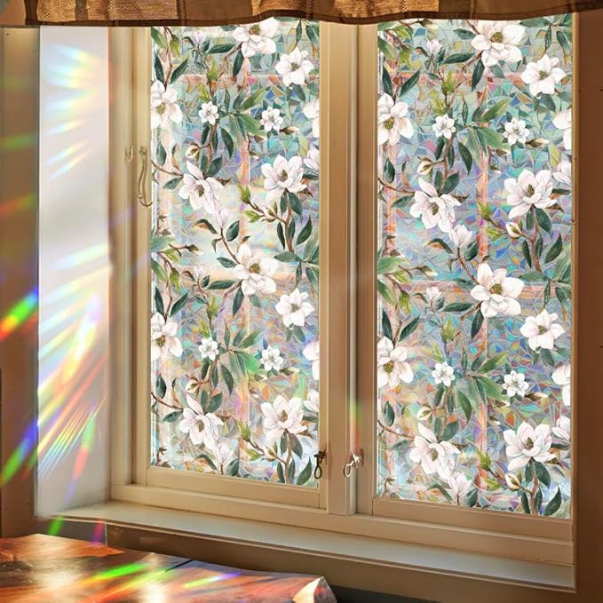 JOONOR Retro Gardenia Flowers Window Privacy Film, Gardenia Stained Glass - Image 4