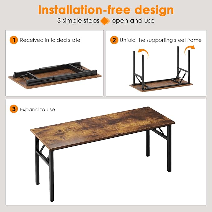 Need Large Folding Computer Desk, 60 Inch Writing Table, Metal Frame, Sturdy - Image 4