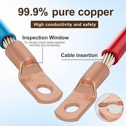 Thick Copper Electric Wire Lugs,10Pcs Bare Copper Gauge 4Awg-1/4(M6) Ring Heavy Duty Battery Cable Lugs Ends Ring Terminals Connectors with 10Pcs 3:1 Heat Shrink Tubing Assortment Kit