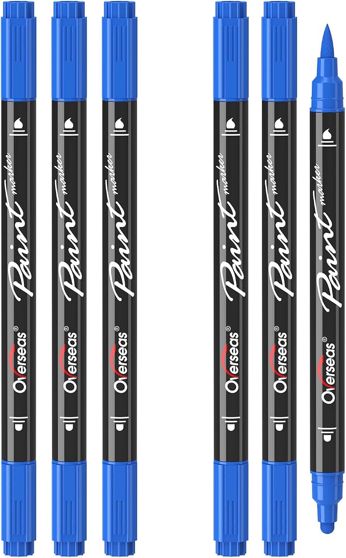 Overseas 6 Blue Acrylic Paint Markers, Dual Tip Paint Pens Acrylic Marker | Dot by Overseas