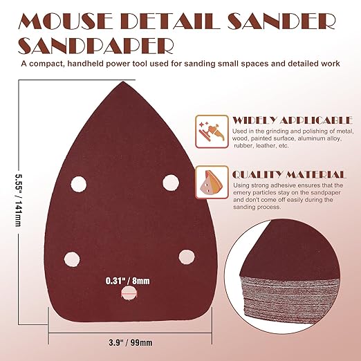 800 Grit Mouse Sander Sandpaper, Jamiikury 5 Hole Detail Sander Sandpaper Palm Sander Paper Mouse Sanding Pads Hook and Loop Sanding Sheets - Pack of 20