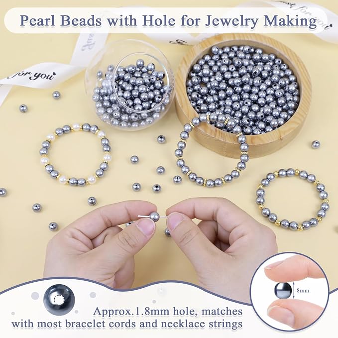 DUQGUHO Gray Pearl Beads for Crafts 8mm Plastic Pearl Beads - Image 4