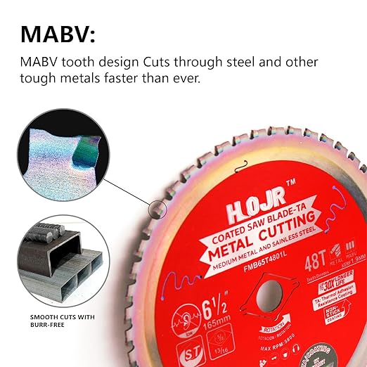 Metal Cutting Circular Saw Blade, Steel and Stainless Steel Cutting, The Cutting Head uses a Special Anti-Heat Sticking Coating with high Finish and Long Life,FMB 6-1/2 inch 48-Tooth 5/8"-TA