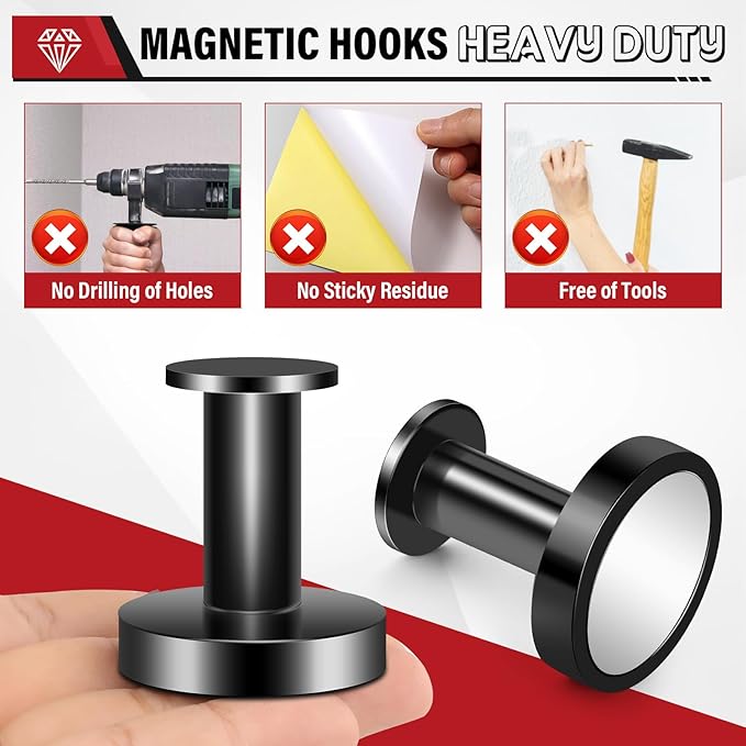 Heavy Duty 150Lb Magnet Hooks - Black, Strong, 6Pcs - Ideal for Cruise, Garage, Hanging, Grill