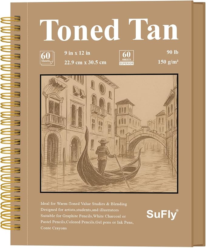 SuFly Toned Tan Sketchbook 9x12 Inches, 60 Sheets - 90lb/150gsm Toned Tan by SuFlyDirect