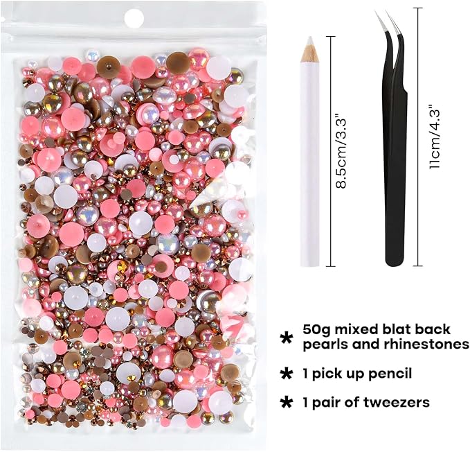 ASTARON 50g Mix Flatback Rhinestones Half Pearls - Image 2