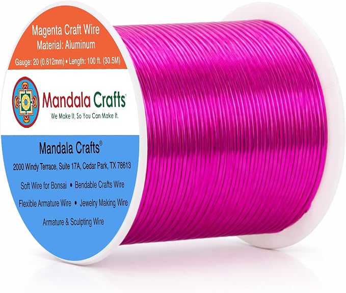 Mandala Crafts 20 Gauge Magenta Anodized Aluminum Craft Wire, 100 FT | Colored by MandalaCrafts